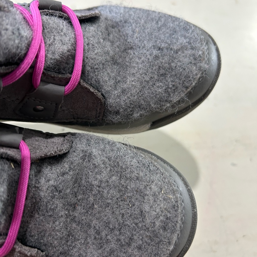 Sorel‎ Explorer Youth Lace Boots Waterproof Gray Pink Fur Trim Size 1 Girls EUC - Picture 7 of 12
